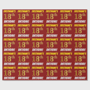 Red, Faux/Imitation Gold, "18th BIRTHDAY" Wrapping Paper