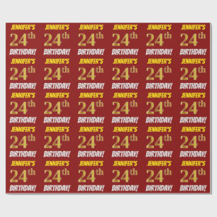 Red, Faux/Imitation Gold, "24th BIRTHDAY" Wrapping Paper