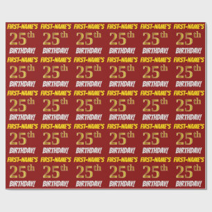 Red, Faux/Imitation Gold, "25th BIRTHDAY" Wrapping Paper