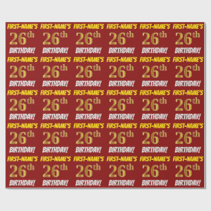 Red, Faux/Imitation Gold, "26th BIRTHDAY" Wrapping Paper