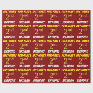Red, Faux/Imitation Gold, "2nd BIRTHDAY" Wrapping Paper