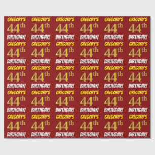 Red, Faux/Imitation Gold, "44th BIRTHDAY" Wrapping Paper