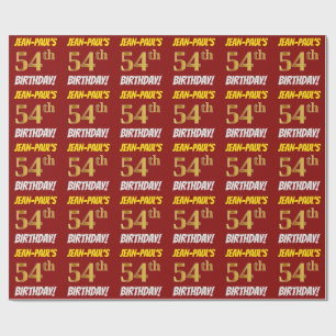 Red, Faux/Imitation Gold, "54th BIRTHDAY" Wrapping Paper