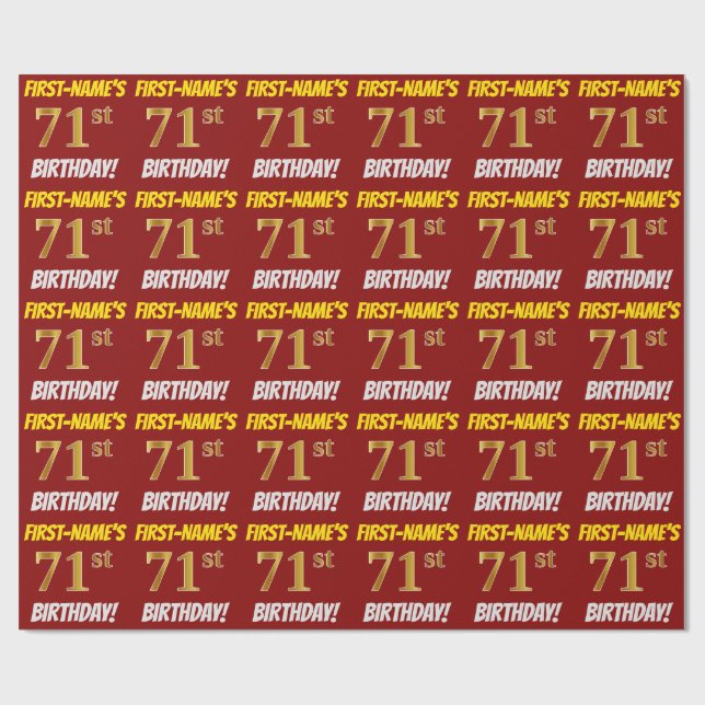 Red, Faux/Imitation Gold, "71st BIRTHDAY" Wrapping Paper (Flat)