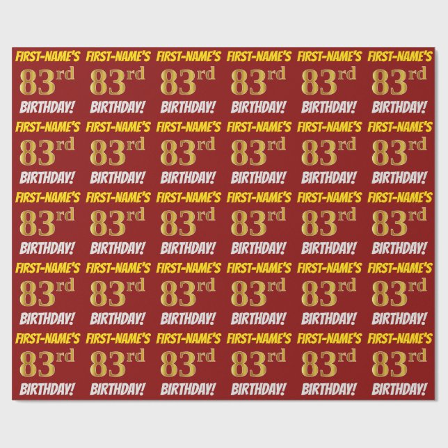 Red, Faux/Imitation Gold, "83rd BIRTHDAY" Wrapping Paper (Flat)