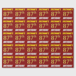 Red, Faux/Imitation Gold, "87th BIRTHDAY" Wrapping Paper