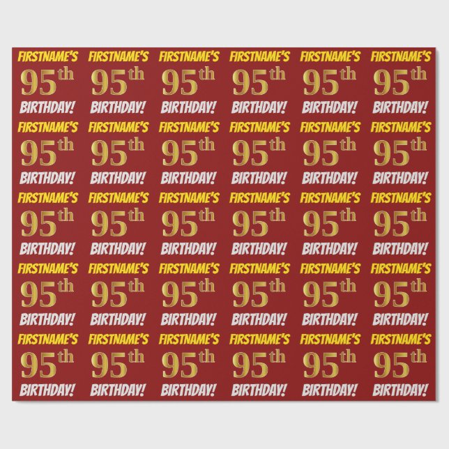 Red, Faux/Imitation Gold, "95th BIRTHDAY" Wrapping Paper (Flat)