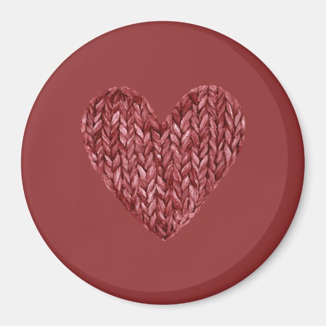 Red Faux Knitt Heart Magnet (Front)