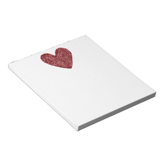 Red Faux Knitt Heart Notepad (Angled)
