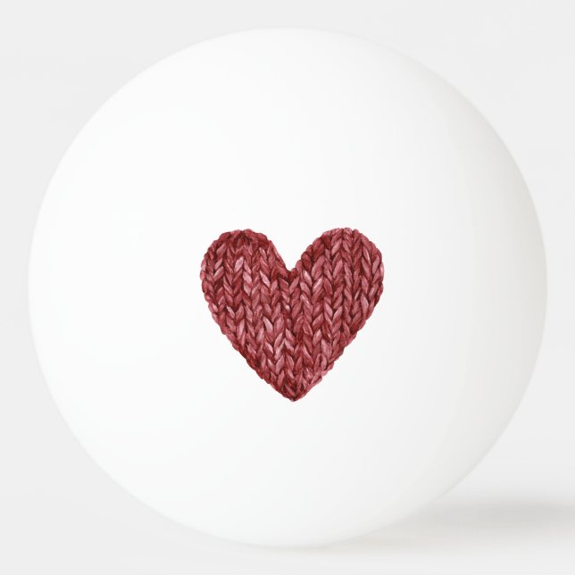 Red Faux Knitt Heart Ping Pong Ball (Front)