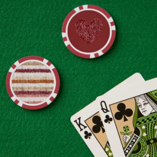 Red Faux Knitt Heart Poker Chips