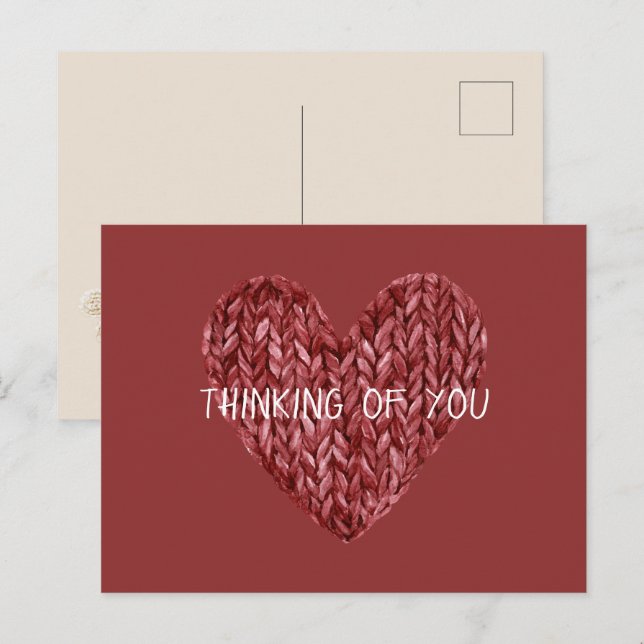 Red Faux Knitt Heart Postcard (Front/Back)