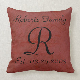 Red Faux Leather Monogram Anniversary Throw Pillow