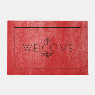 Red faux leather print doormat