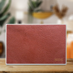 Red Faux Oxblood Leather Look Gold Modern Monogram HP Laptop Skin