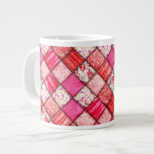 Red Faux Patchwork Quilting Pattern Large Coffee Mug