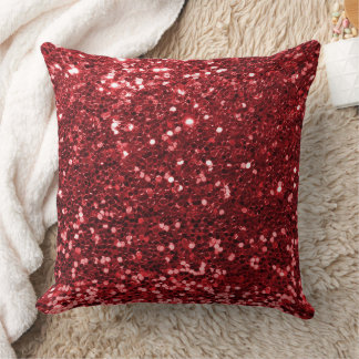 Red Faux Sequin Glitter Throw Pillow