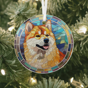 Red Fawn Shiba Inu Dog Stained Glass Ornament