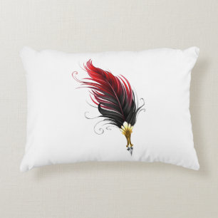 Red feather pen with gold nib accent pillow