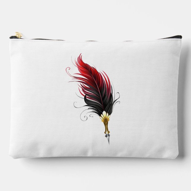 Red feather pen with gold nib accessory pouch (Front)