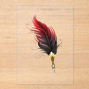 Red feather pen with gold nib acrylic invitations