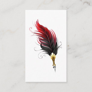 Red feather pen with gold nib advice card