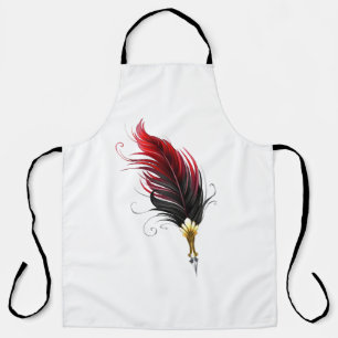 Red feather pen with gold nib apron