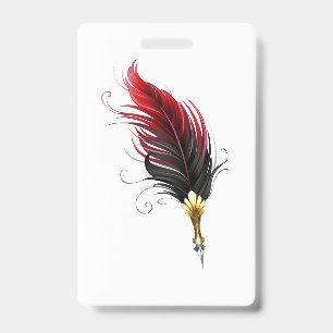 Red feather pen with gold nib badge
