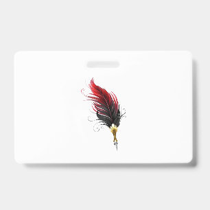 Red feather pen with gold nib badge