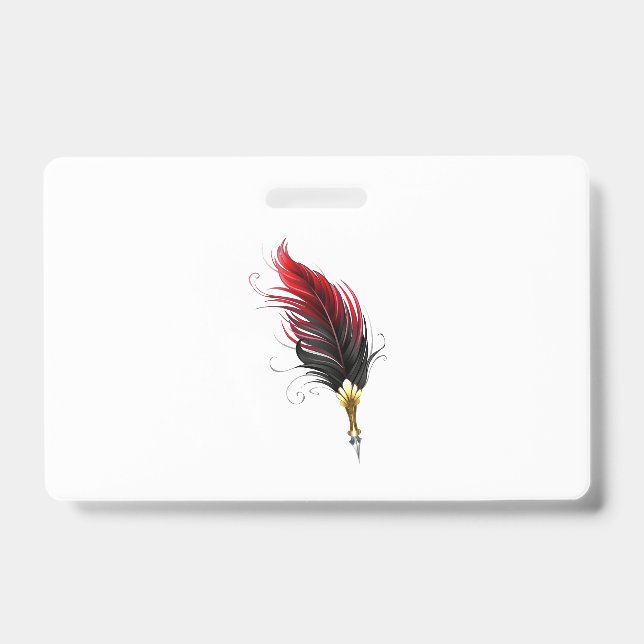 Red feather pen with gold nib badge (Front)