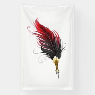 Red feather pen with gold nib banner