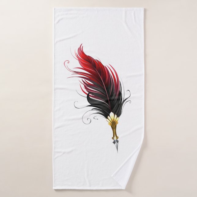 Red feather pen with gold nib bath towel (Bath Towel)