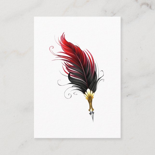 Red feather pen with gold nib calling card (Front)
