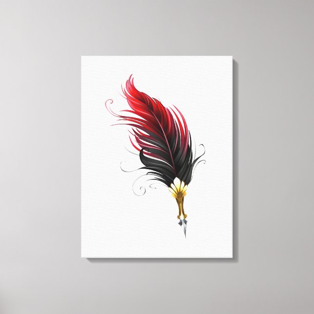 Red feather pen with gold nib canvas print (Front)