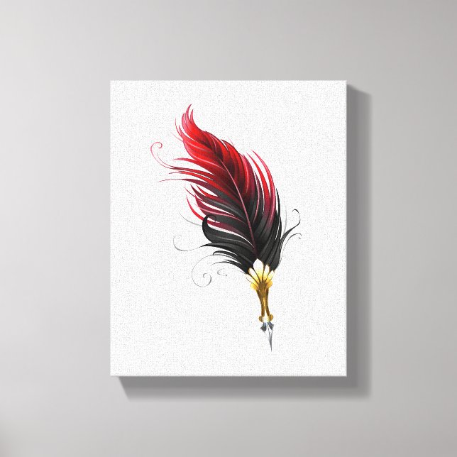 Red feather pen with gold nib canvas print (Front)