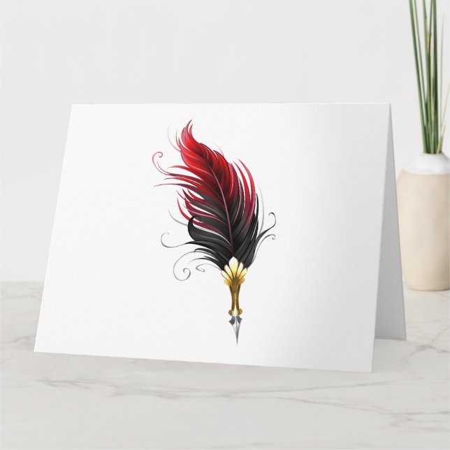 Red feather pen with gold nib card (Front)