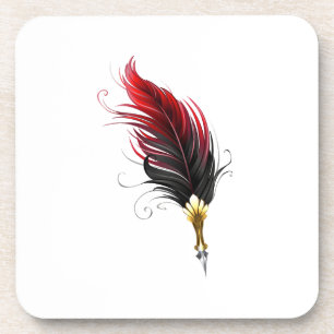Red feather pen with gold nib coaster