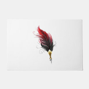 Red feather pen with gold nib doormat