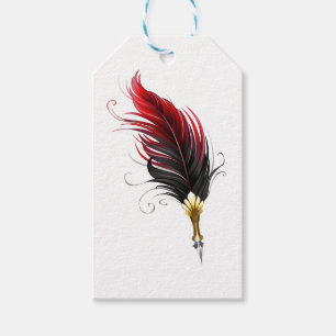 Red feather pen with gold nib gift tags