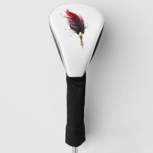 Red feather pen with gold nib golf head cover