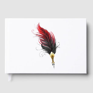 Red feather pen with gold nib guest book