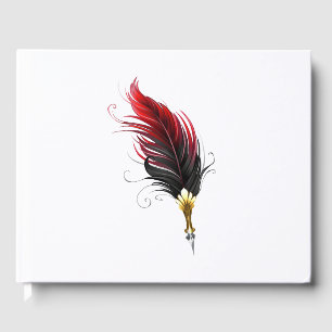 Red feather pen with gold nib guest book