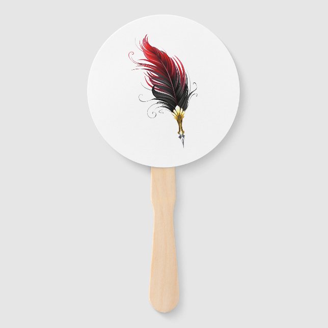 Red feather pen with gold nib hand fan (Front)