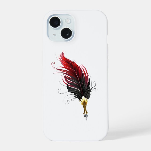 Red feather pen with gold nib iPhone 15 case (Back)