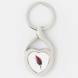 Red feather pen with gold nib keychain