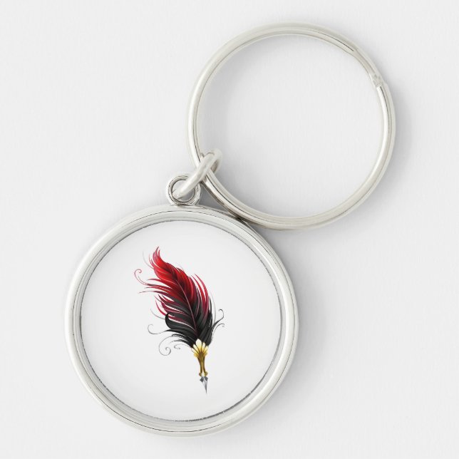Red feather pen with gold nib keychain (Front)
