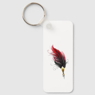 Red feather pen with gold nib keychain