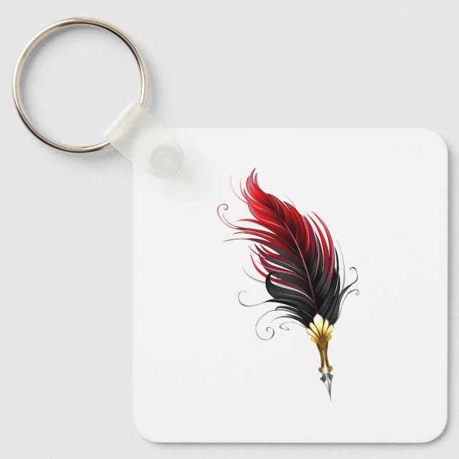 Red feather pen with gold nib keychain (Front)