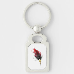 Red feather pen with gold nib keychain