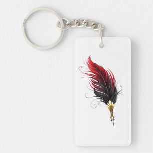 Red feather pen with gold nib keychain